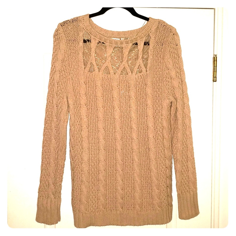 LC Lauren Conrad cable knit sweater with lace